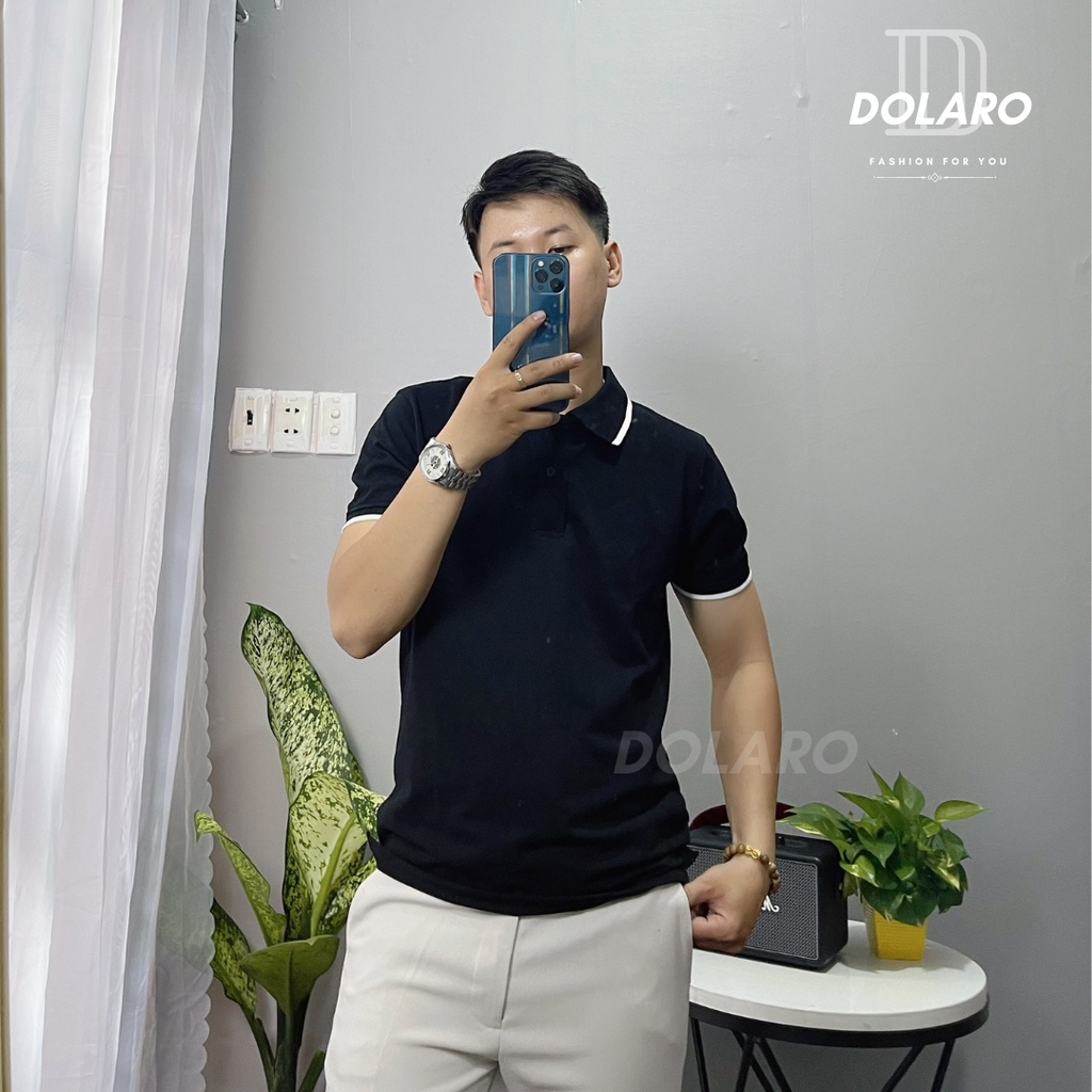 Áo polo DOLARO trơn có viền phối chất liệu tici, vải mềm thoáng mát lên form cực chuẩn