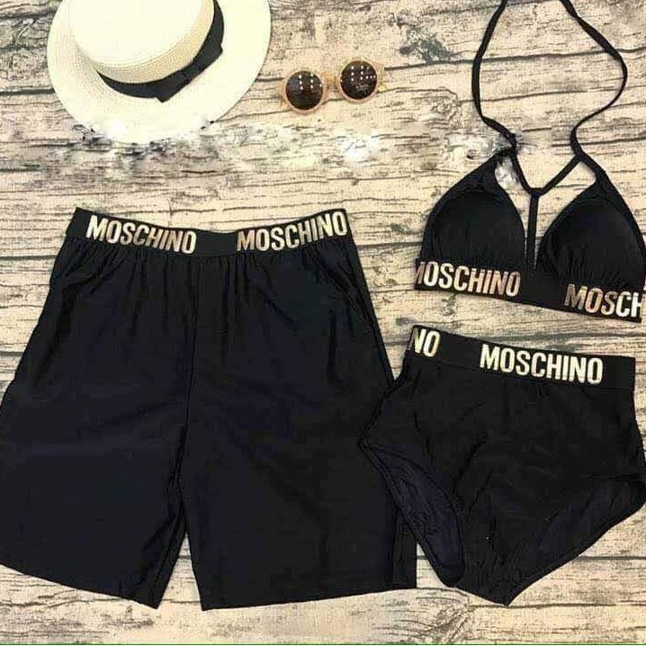 Bikini 2 mảnh dây trang trí Moschino, đồ đôi nam nữ đi biển thun co giãn Bikini191