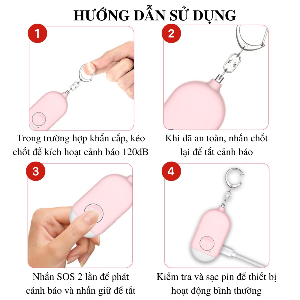 Thiết bị báo động cá nhân phòng thân CTFAST B300 kèm đèn pin mini tích hợp, thiết kế móc khóa nhỏ gọn tiện dụng