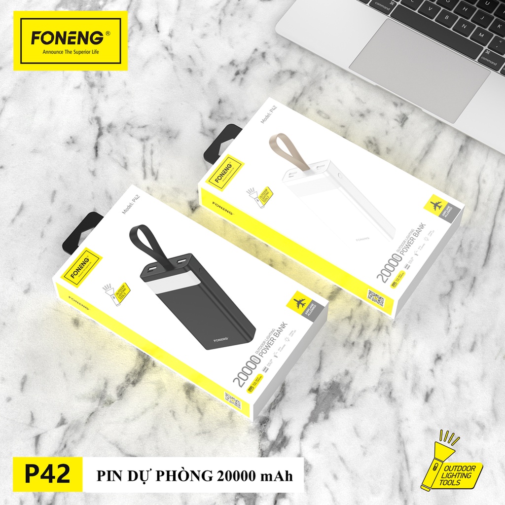 Pin Sạc Dự Phòng FONENG dung lượng 20000mAh 2 Cổng USB và Type-C có đèn LED Chiếu sáng