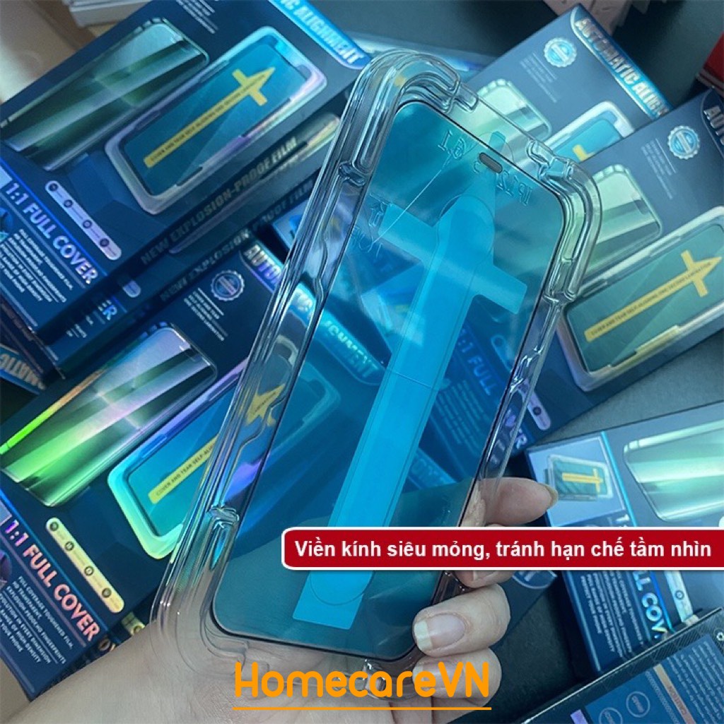 (Đã có 14) Kính cường lực khung dán tự động siêu dễ dán, viền mỏng, chống bám bụi dành cho 7p/8p/x/xsm/11/12/13/14pm