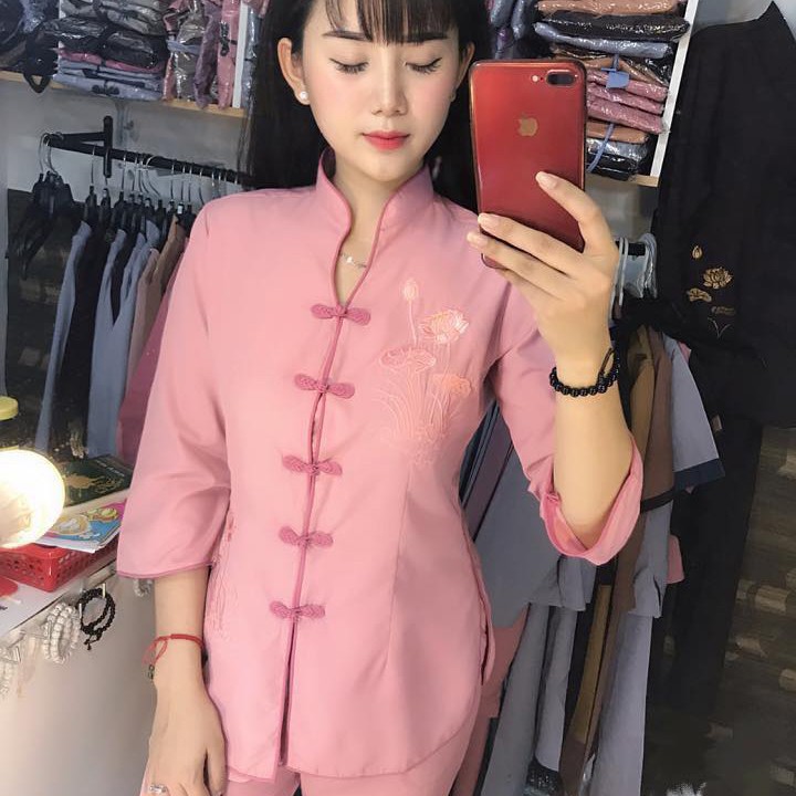 Đồ lam đi chùa Bộ Đi Chùa Cổ Tàu Thêu Sen,Vải Kate Loại 1 Mịn Đẹp Thoáng Mát,Mặc Cực Thoải Mái, Kín Đáo Khi Đi Lễ Chùa | BigBuy360 - bigbuy360.vn