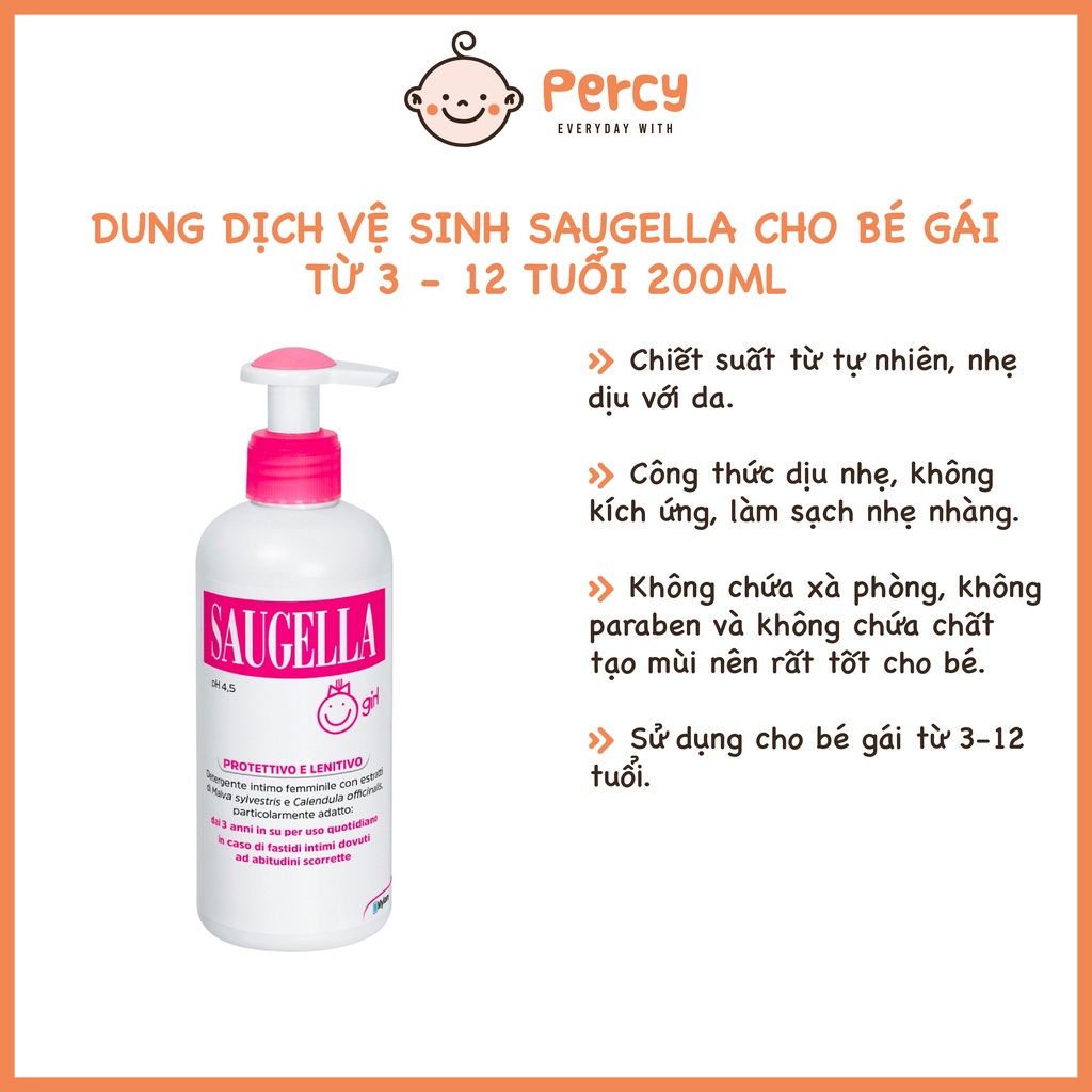 Dung Dịch Vệ Sinh Saugella Cho Bé Gái Từ 3 - 12 Tuổi 200ml