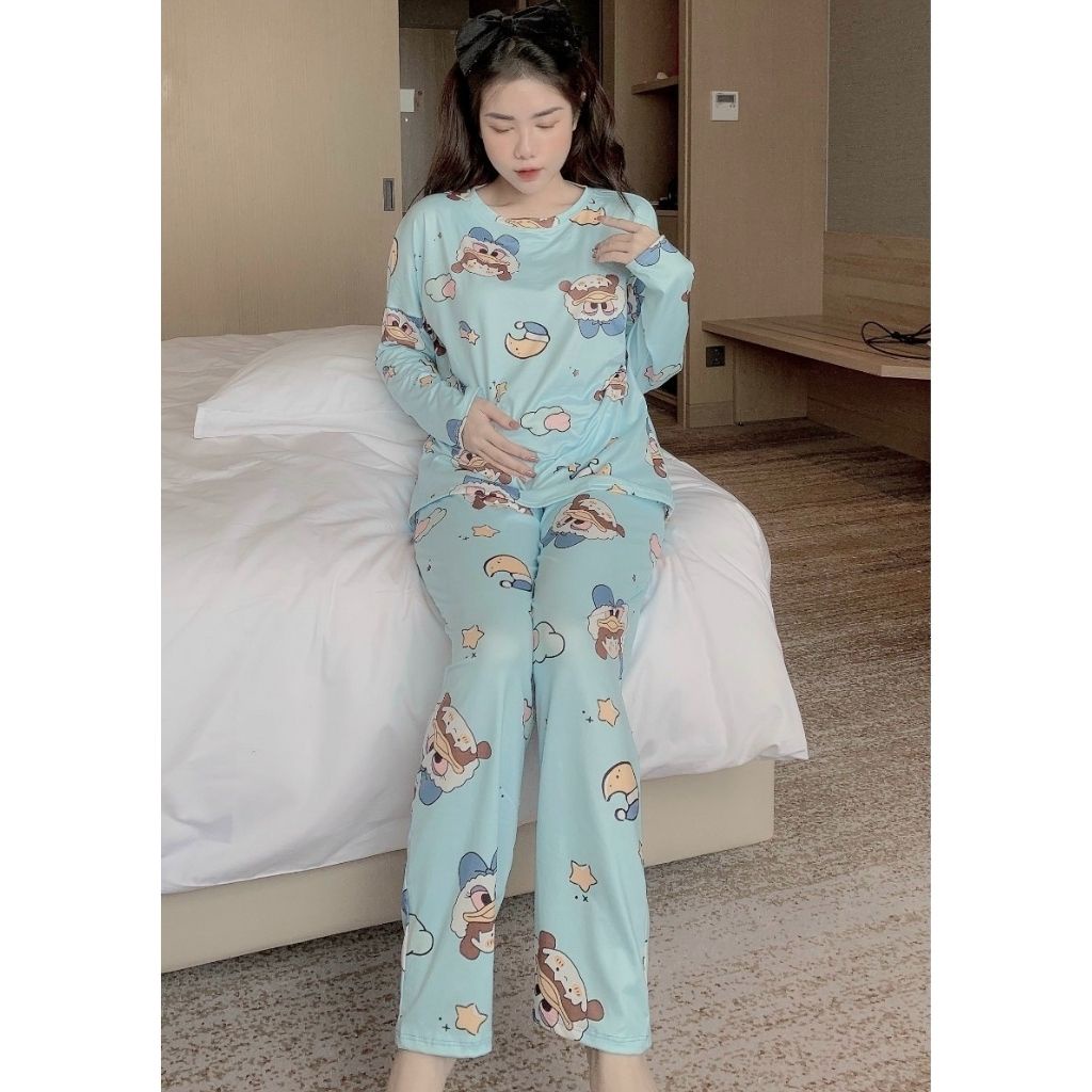 Bộ đồ bầu dài tay và cho con bú M427 chất cotton sữa cao cấp freesize từ 45 đến 70kg
