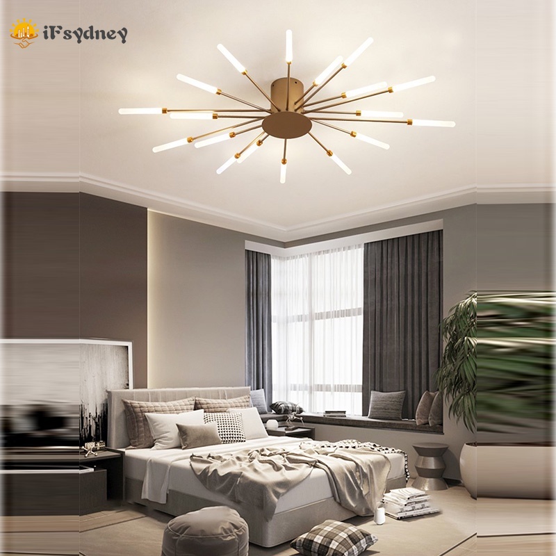 Đèn trần bóng LED bằng sắt màu vàng đen hiện đại phong cách Bắc Âu trang trí phòng khách/phòng ngủ