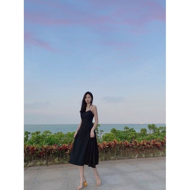 Váy Maxi đen hai dây kèm mút ngực chất vải đẹp