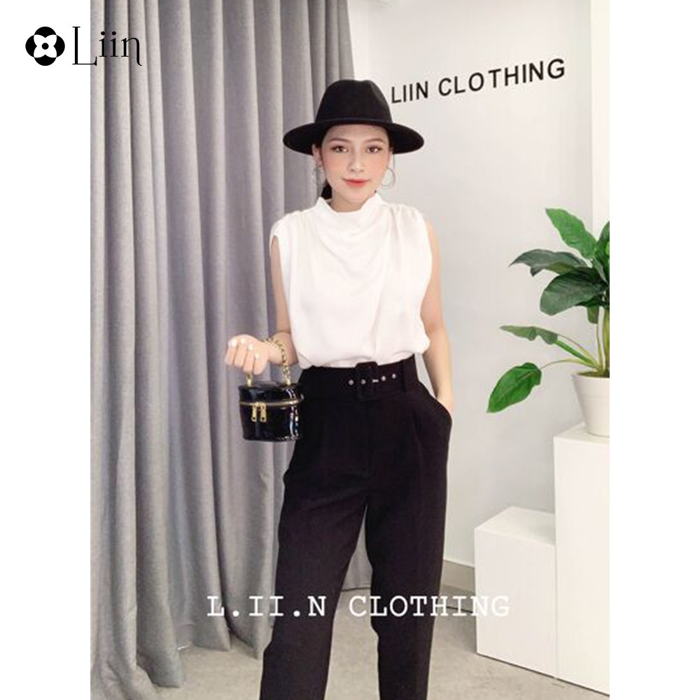 Quần baggy nữ LINBI màu đen kèm đai, thanh lịch, sang trọng Q3197 | BigBuy360 - bigbuy360.vn