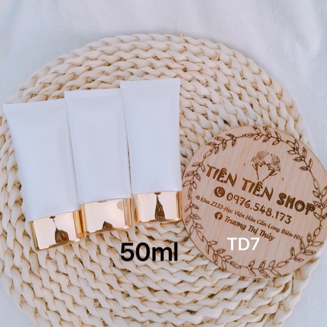 Tuýp nhựa trắng dẹt 50ml nắp vàng