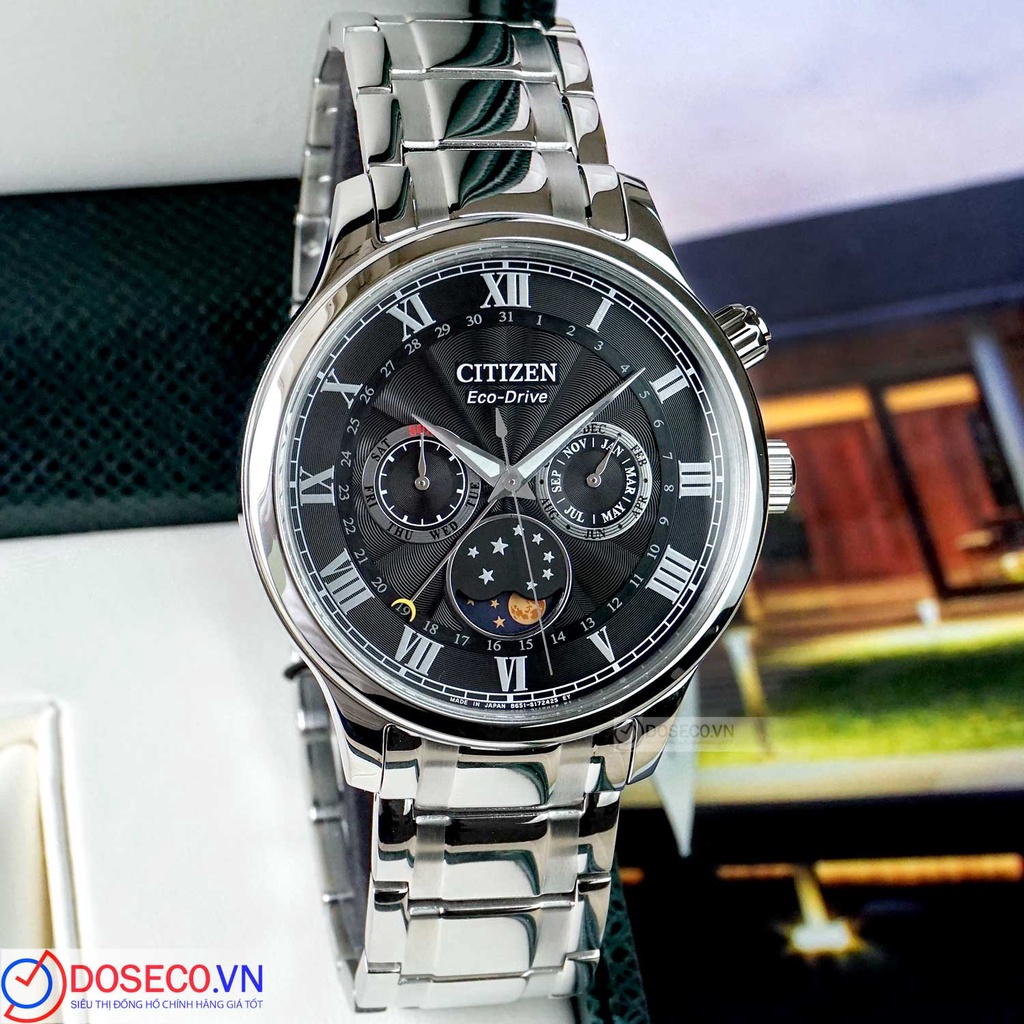 Đồng Hồ Nam Chính Hãng Citizen ECO-DRIVE MOONPHASE AP1050-81E Dây Kim Loại Cao Cấp Thép Không Gỉ,Chống Nước Tốt CTZ32