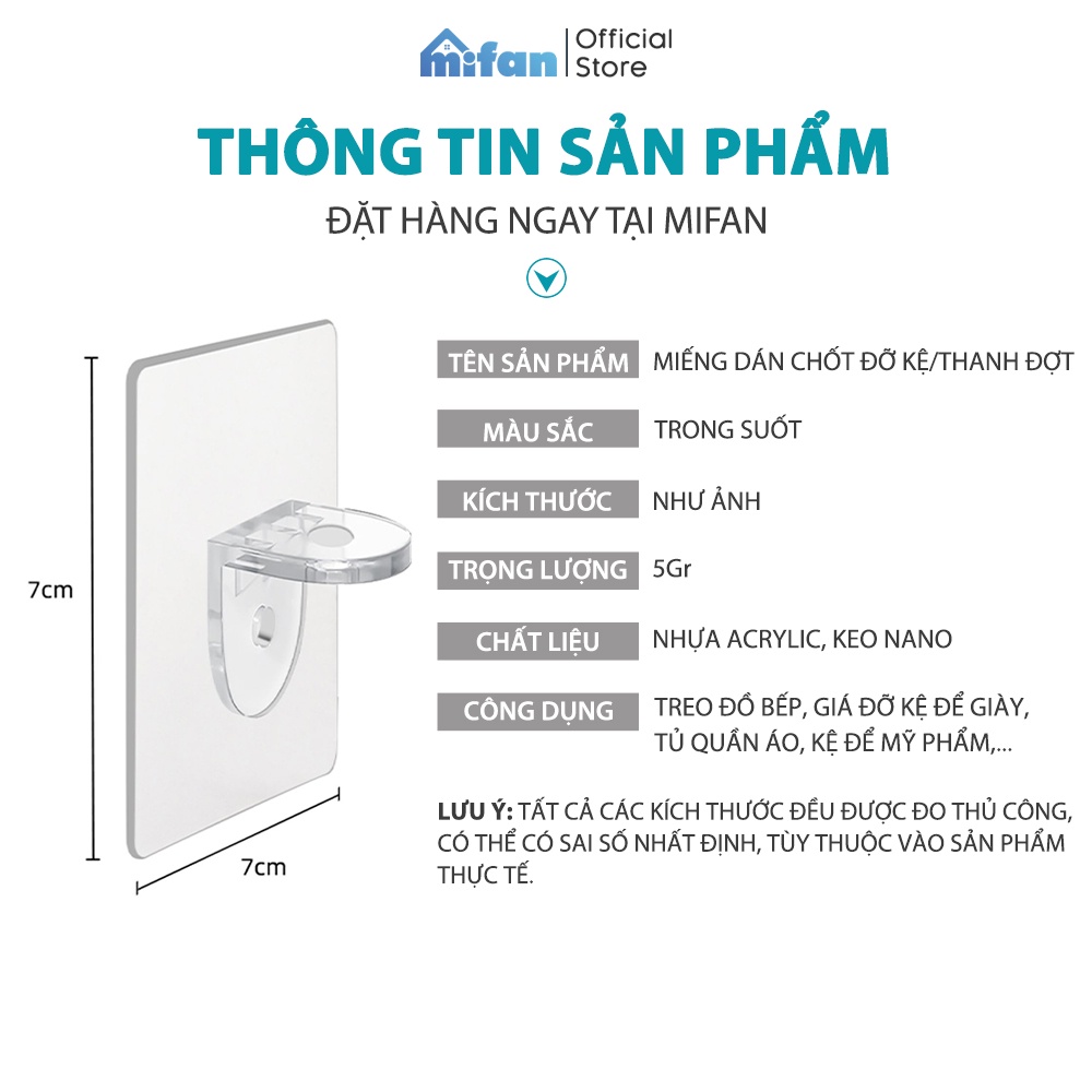 Miếng Dán Chốt Đỡ Kệ Cao Cấp MIFAN - Ke Góc Chữ L Đỡ Kệ Gỗ Treo Tường,  Đợt Tủ, Khung Tranh - Không Cần Khoan Đục