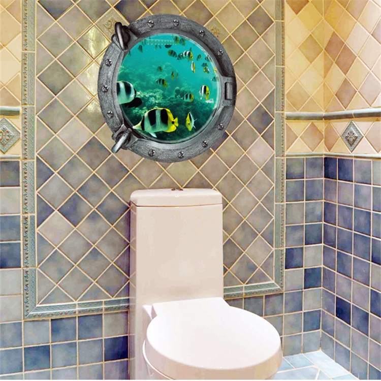 Decan dán tường, decan 3D hình cửa sổ tàu ngầm trang trí nhà Z-2-002