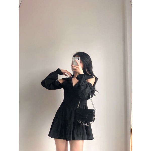 (Ảnh thật) Váy voan mềm xoè chữ A cổ sơ mi khoét vai the.sweaterweather TSW