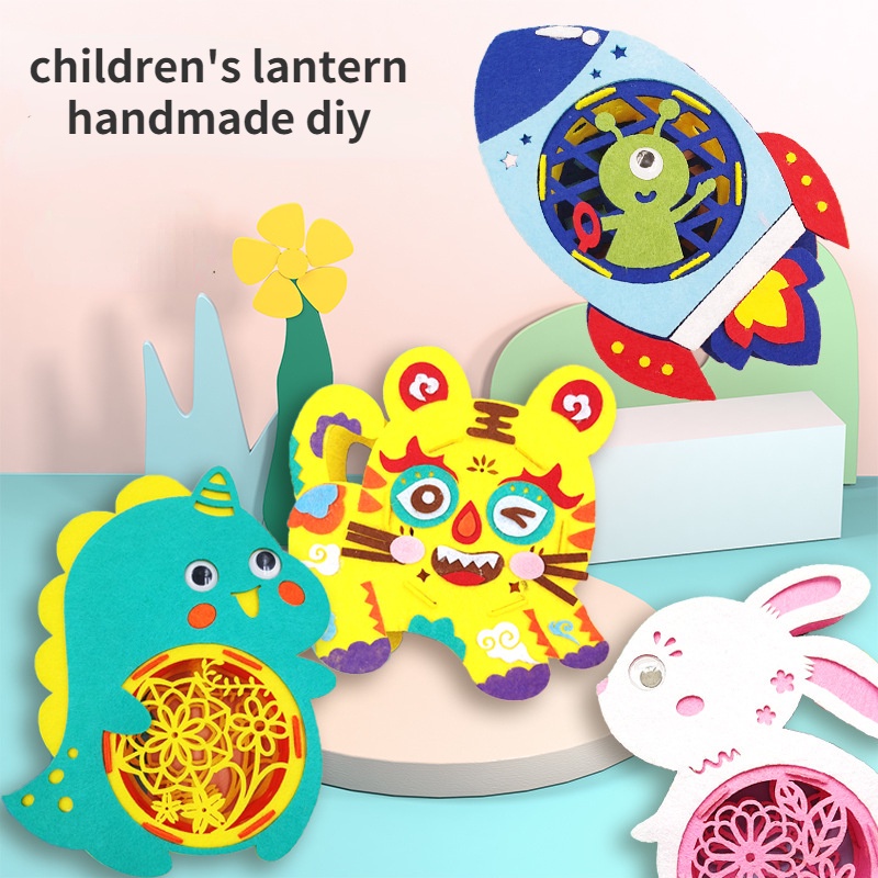 Đèn Lồng Hình Con Vật, Đèn  lồng Bằng Vải Không Dệt Họa Tiết Đèn lồng trang trí trung thu cho bé phát sáng có tiếng nhạc nhấp nháy tự lắp dán nhiều hình đáng yêu Decor D2 Bé Núi handmade