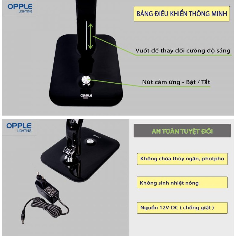 Đèn LED Bàn OPPLE Toranto Điều Chỉnh Độ Sáng 4000K 7W - Đen - Chính Hãng