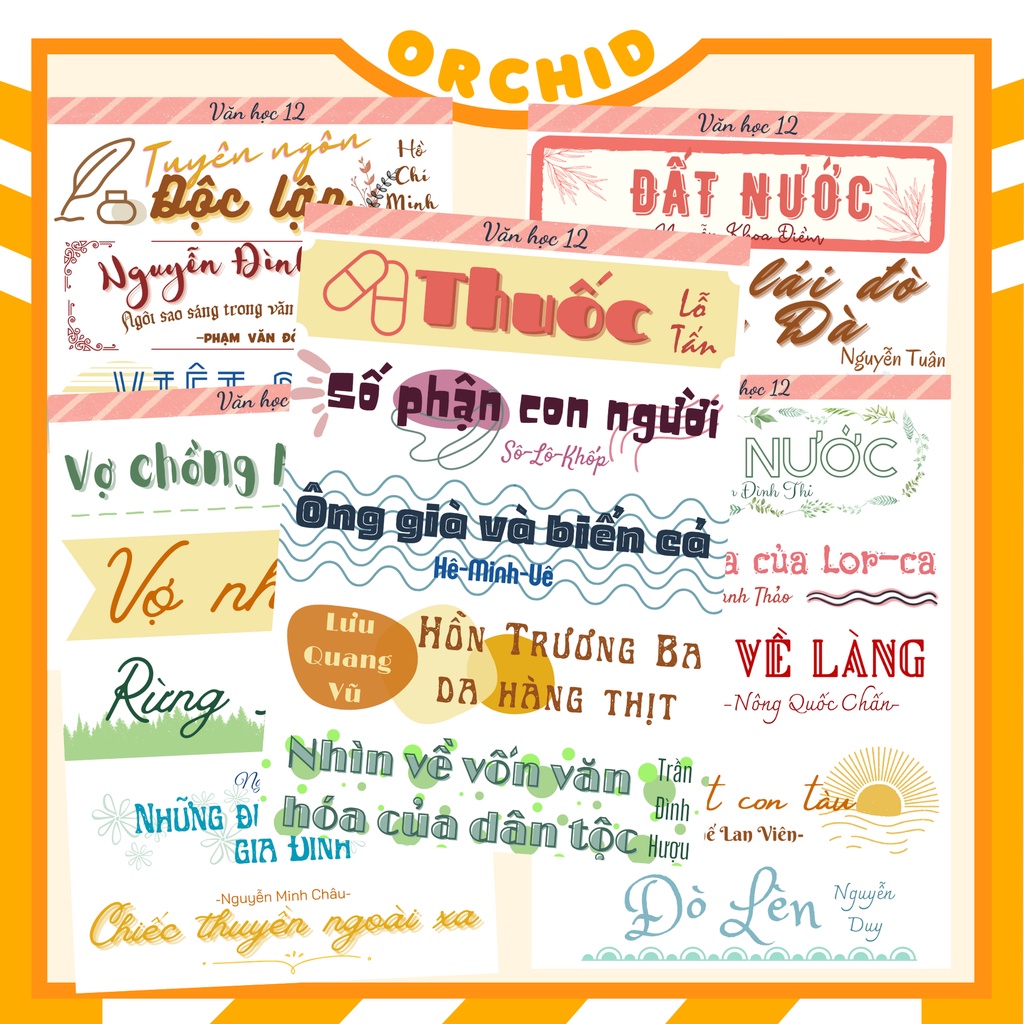 Sticker ngữ văn lớp 12, tiêu đề tác phẩm ngữ văn lớp 12