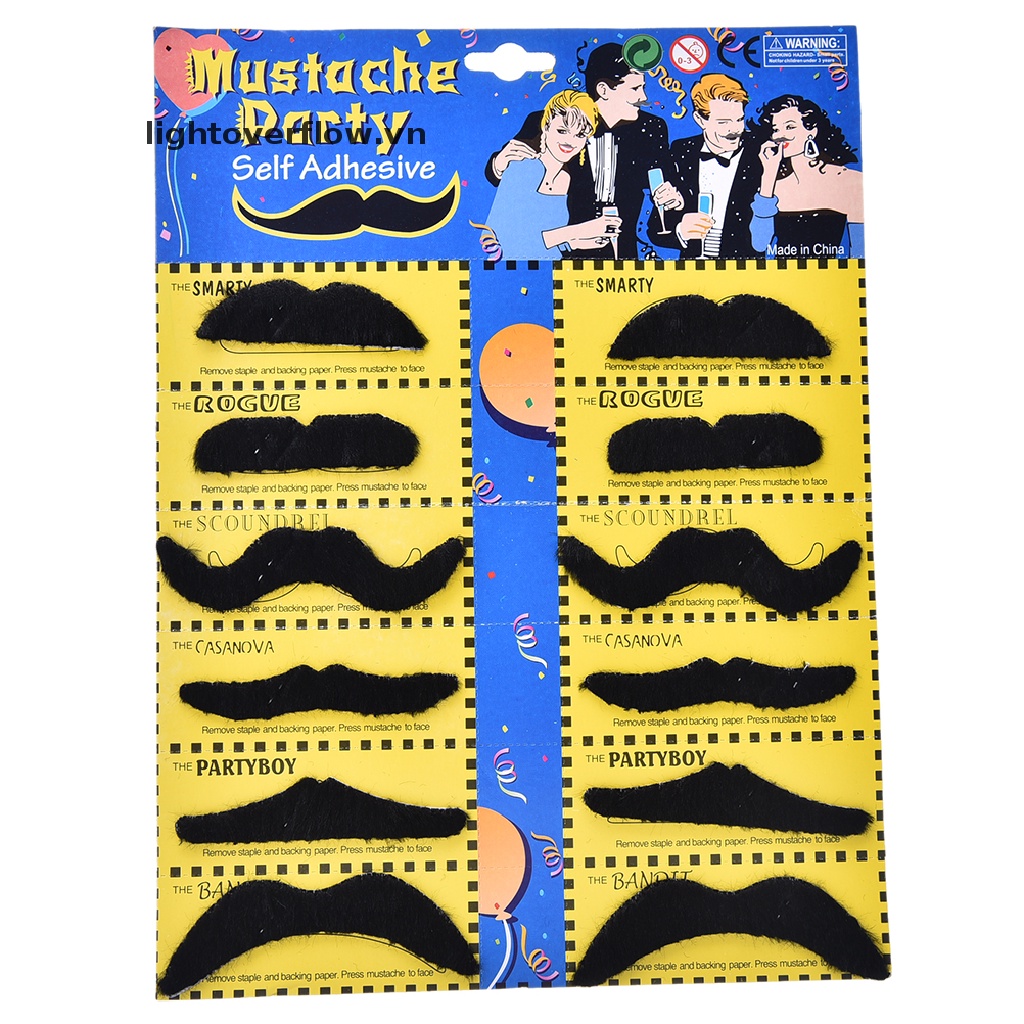 Bộ 12 Ria Mép Giả Màu Đen Vui Nhộn Hóa Trang Tiệc Halloween Cho Nam