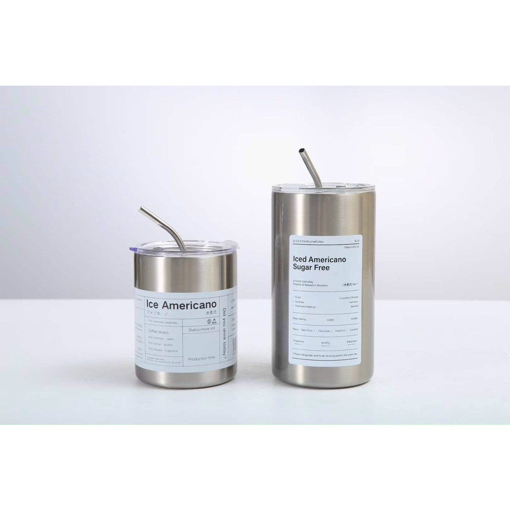 Ly giữ nhiệt bình giữ nhiệt nóng lạnh Americano inox cao cấp kèm ống hút 600 ml
