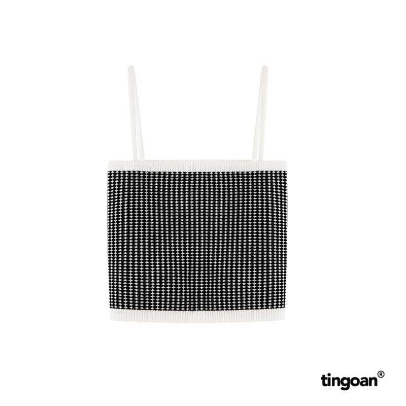 Áo set len xù cardigan lửng tặng kèm quây 2 dây kẻ caro nhỏ vai bồng tingoan LOULOU CARDIGAN/BL