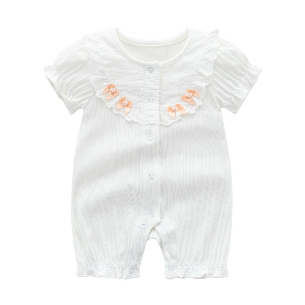 Bodychip áo liền quần sơ sinh cộc vạt nơ hồng cho bé gái Calcy Baby 016