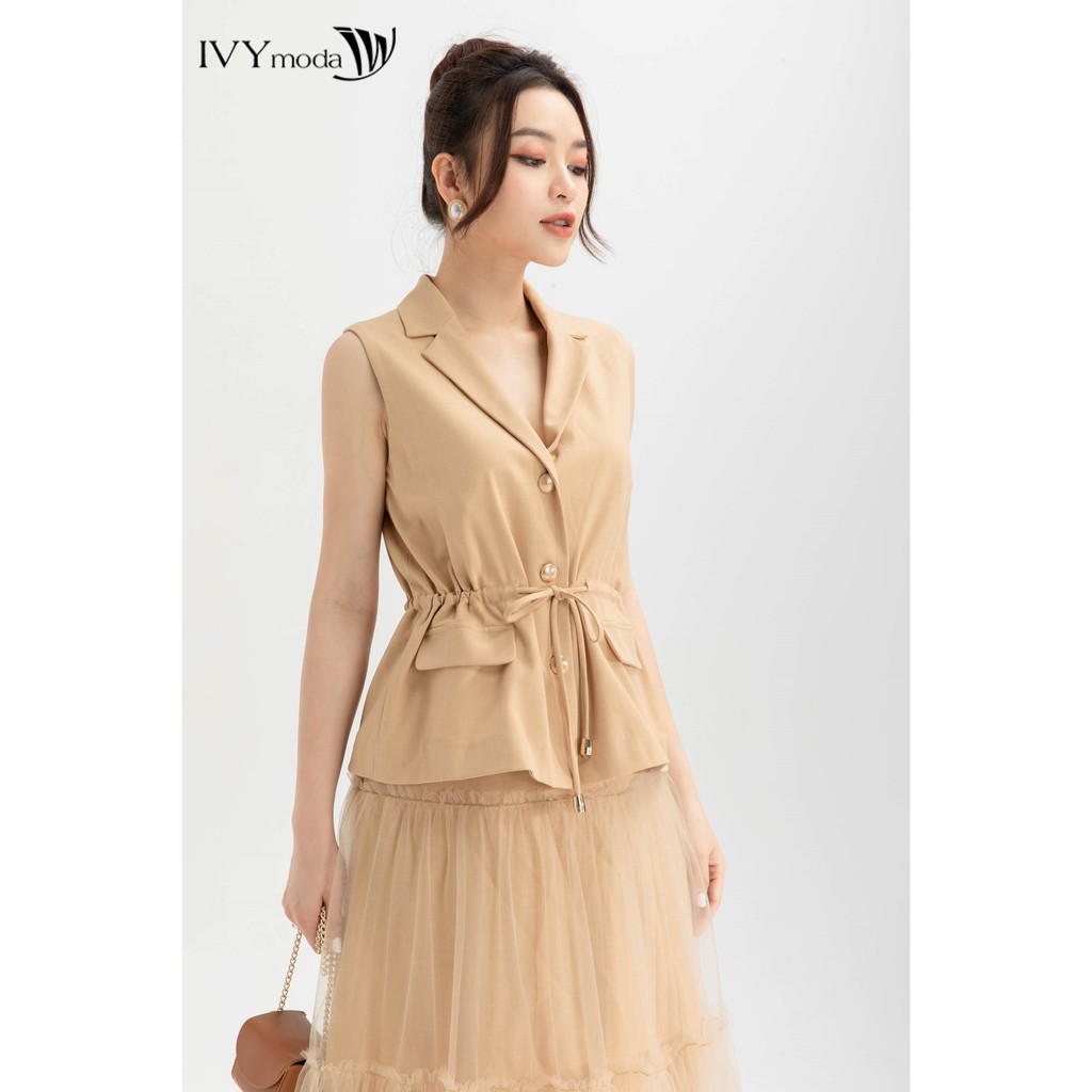 [NHẬP WABRTL5 GIẢM 10% TỐI ĐA 50K ĐH 250K ]Áo công sở gile eo rút dây nữ IVY moda MS 60M6336