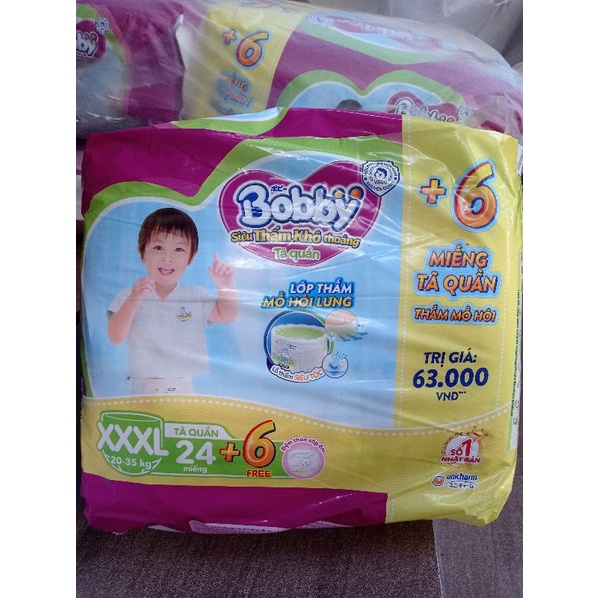 ( tặng 6 miêng) Bỉm Tã quần bobby xxxl 24 miếng cho bé 20 đến 35 kg