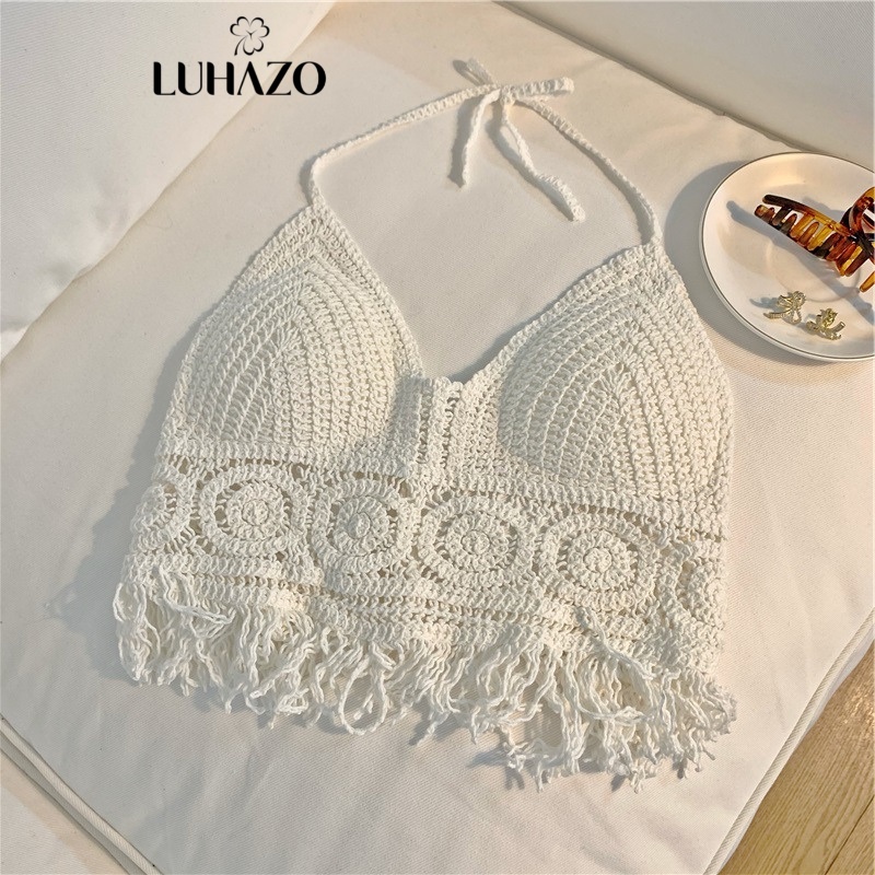 Áo bra nữ LUHAZO croptop dệt kim có đệm ngực lưng phối dây đan chéo sau lưng kiểu Hàn Quốc thời trang