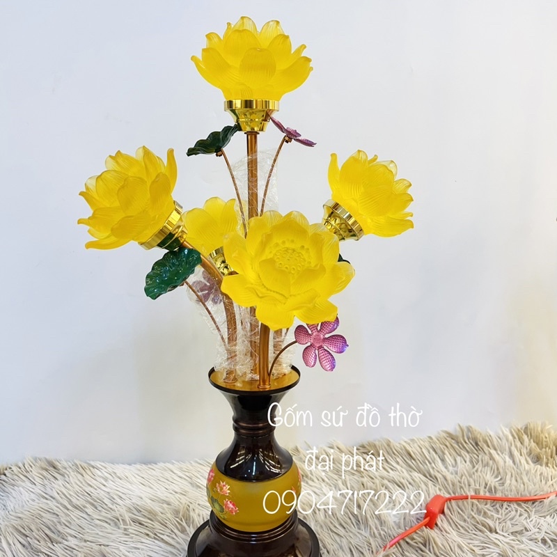 Đèn thờ hoa sen lưu ly, Đèn thờ Phật, Đèn thờ thần tài, Đèn sen điện led siêu bền ánh sáng vàng