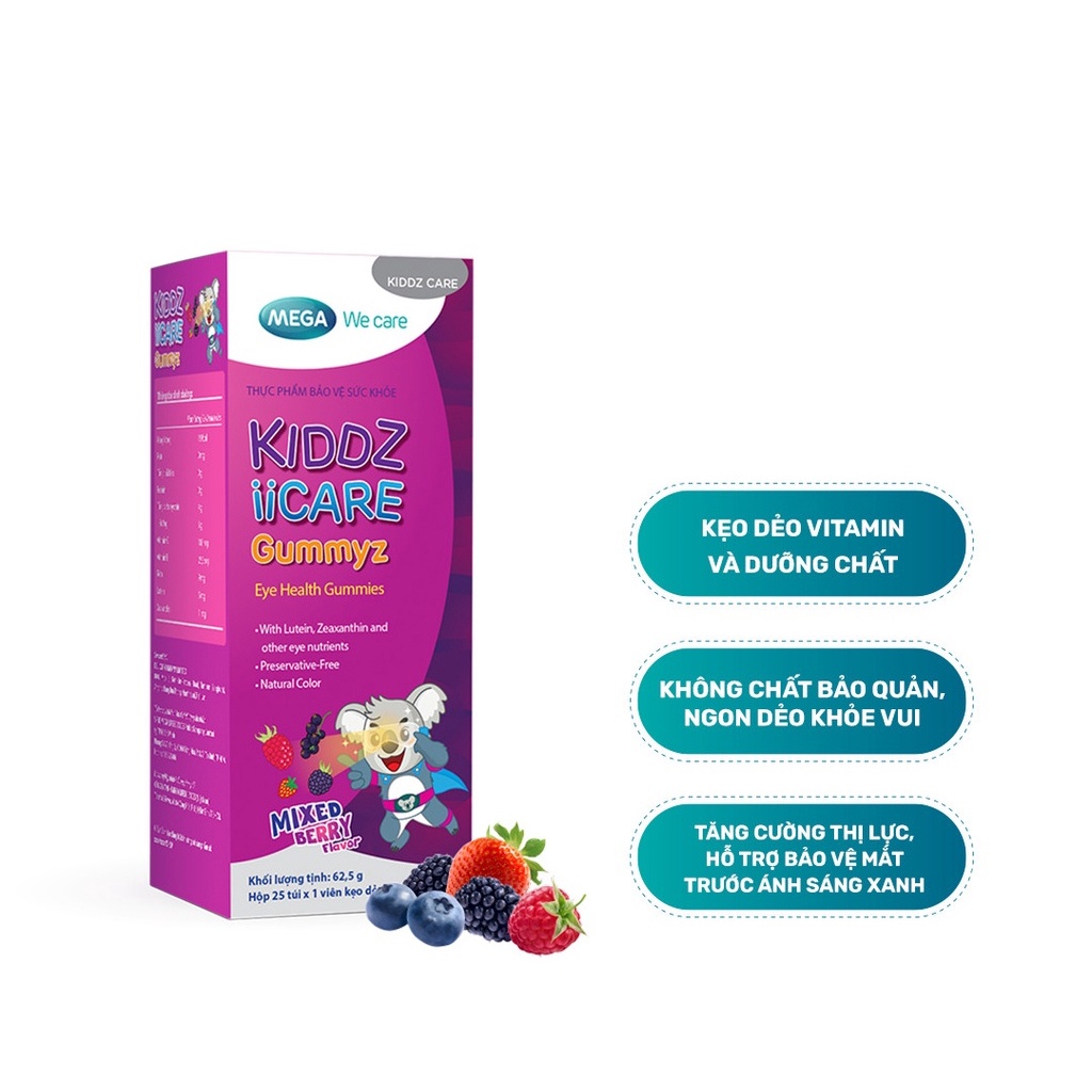 Kẹo dẻo Mega We Care Kiddz Fiber / IICare Gummyz - Thêm chất xơ, giảm táo bón / Chứa vitamin, dưỡng chất bảo vệ mắt bé
