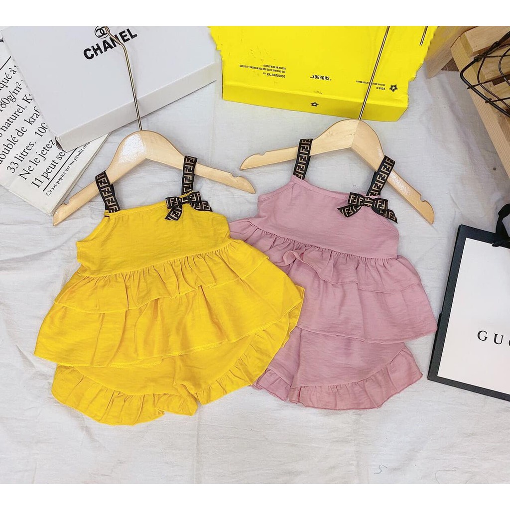 Đồ bộ trẻ em cho bé gái set hai dây chất đũi cao cấp loại 1 phối nơ ngực xinh xắn JIMADO SA668