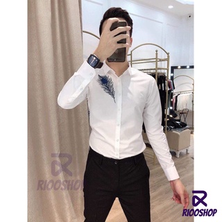 [XẢ KHO] Áo sơ mi nam nữ trắng tay dài họa tiết lá thêu cực đẹp RSM021