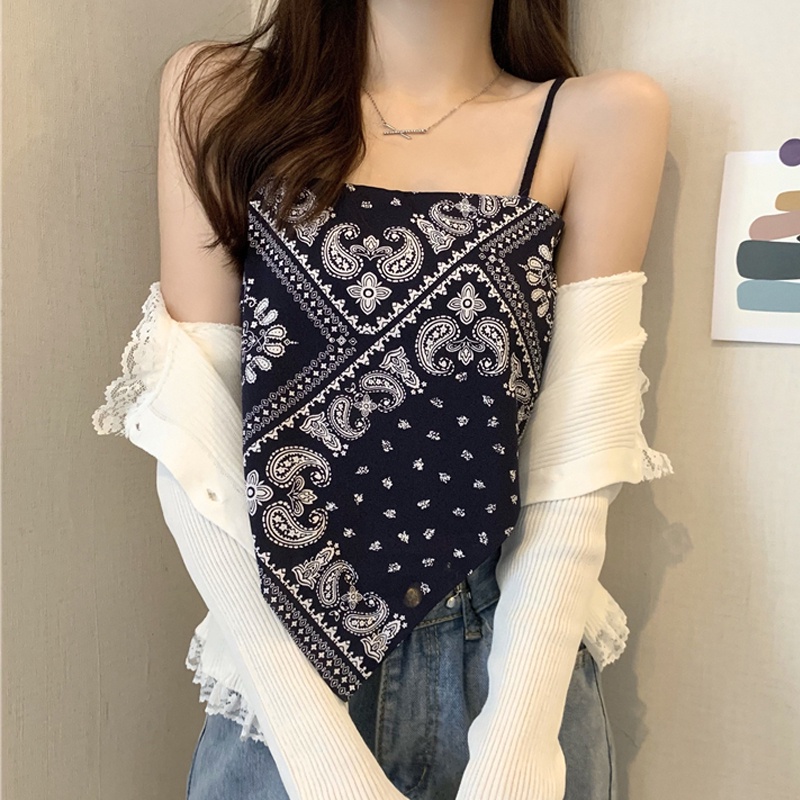 Áo Hai Dây Dáng Ngắn In Họa Tiết Thổ Cẩm Thời Trang Mùa Hè Quyến Rũ Cho Nữ