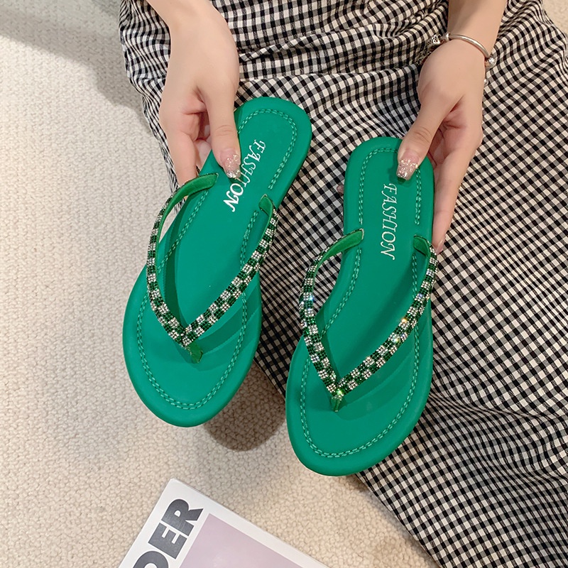 Dép Xỏ Ngón Đế Bằng Đính Đá Thiết Kế Xinh Xắn Thời Trang