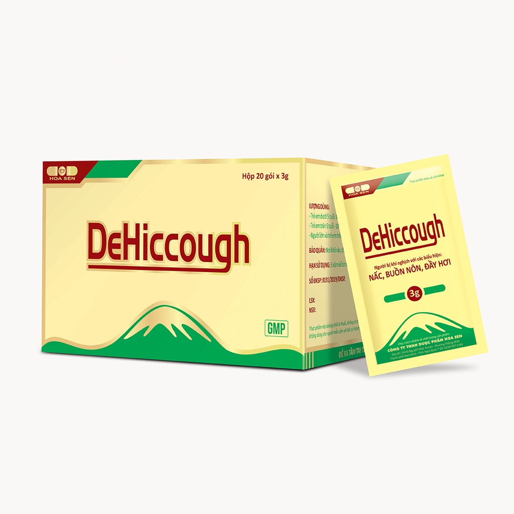 DEHICCOUGH -Hoa Sen- Người bị khí nghịch với các biểu hiện: Nấc, Buồn nôn, Đầy hơi (Hộp 20 gói cốm)
