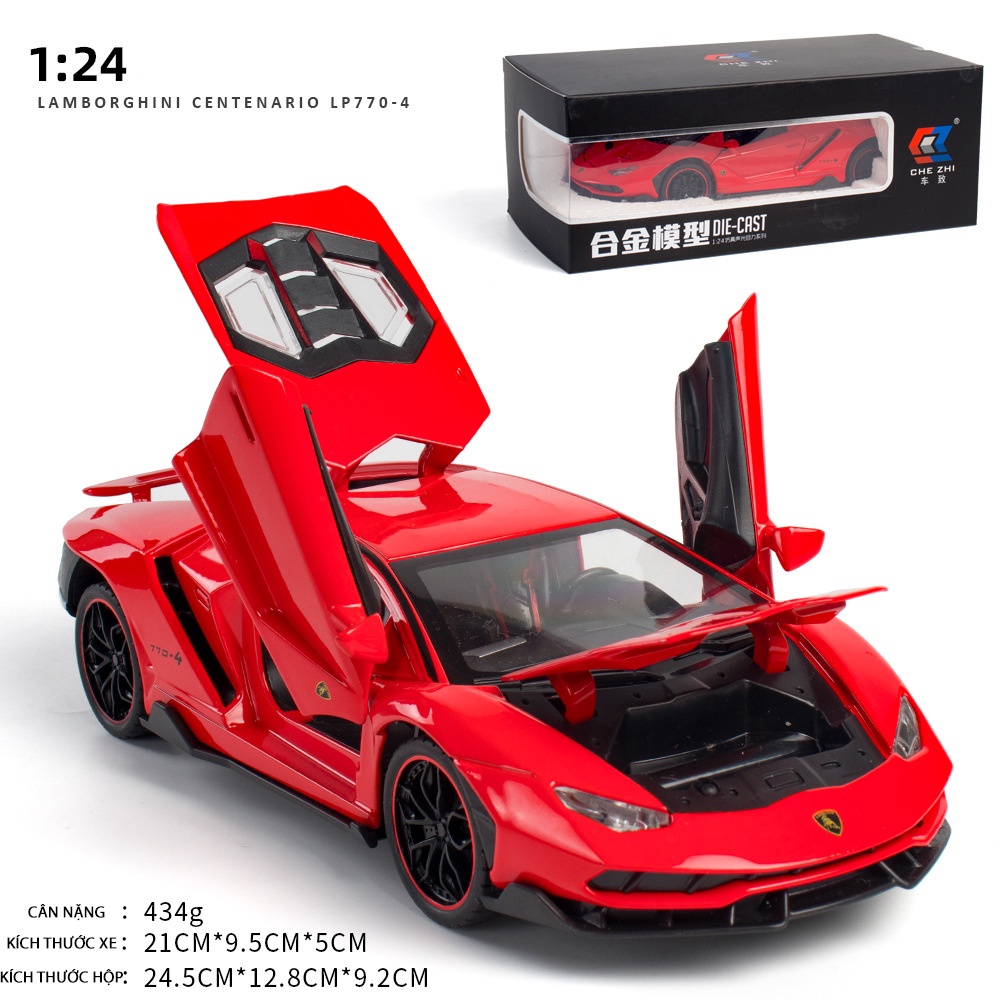 Mô hình tĩnh tỉ lệ 1:24 xe Lamborghini LP770 Hãng CheZhi chất liệu hợp kim mở được 2 cánh, cốp và nắp capo