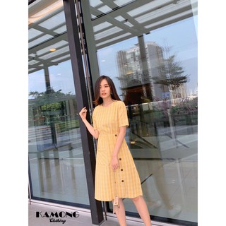 [HÌNH THẬT] Đầm maxi caro đính nút dừa (Vàng)