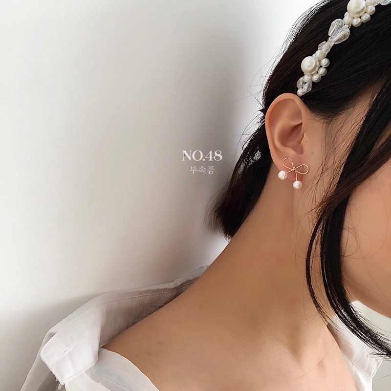 Khuyên tai bông tai ngọc nơ nhỏ phong cách Hàn quốc NO.48 accessories - 461