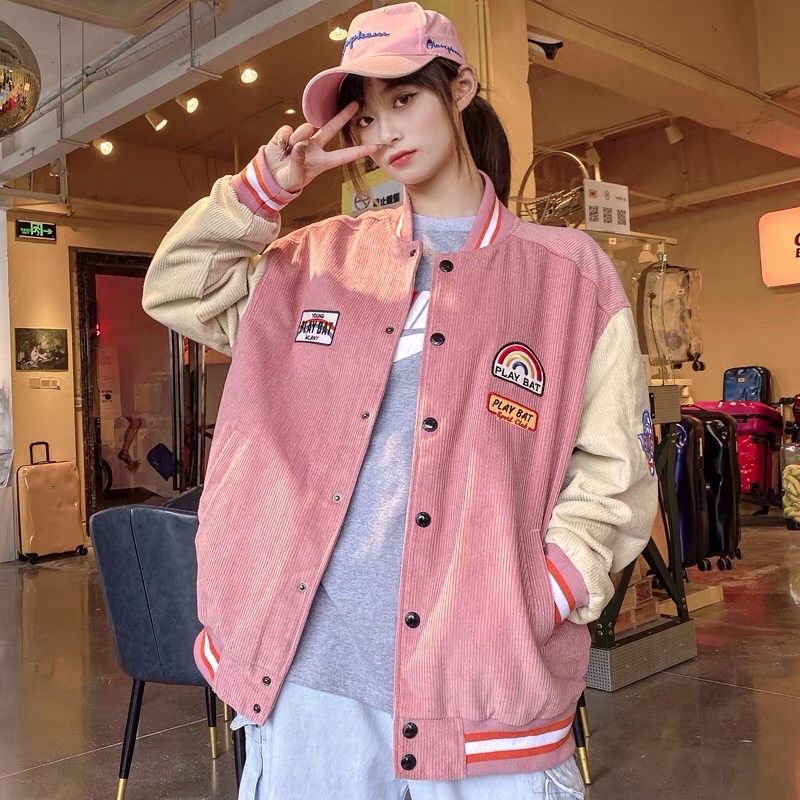 Áo khoác nhung, áo nhung bomer logo cầu vồng nam nữ cúc bấm sumisu shop 001