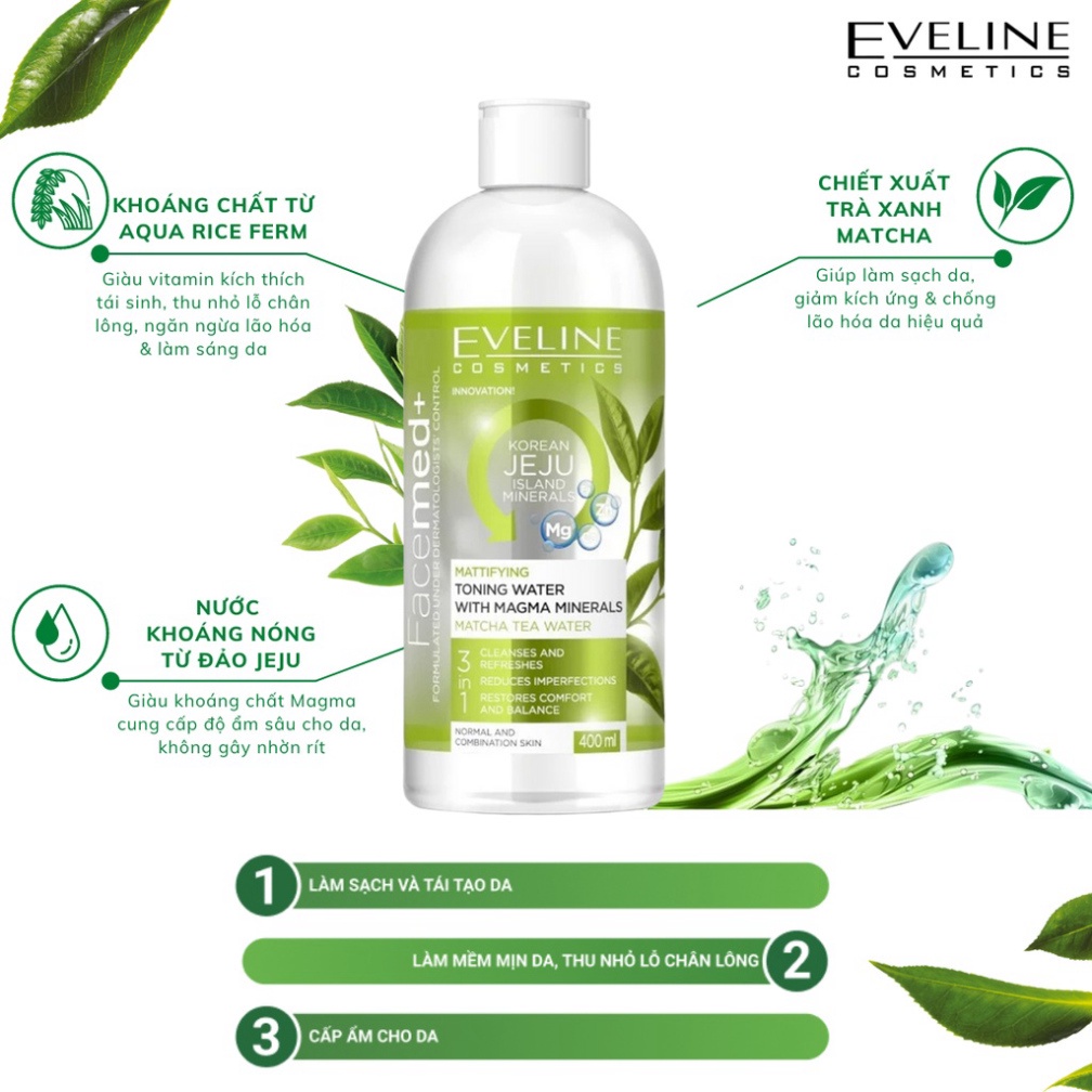 Nước Hoa Hồng Eveline Kiềm Dầu 400ml Facemed Toner