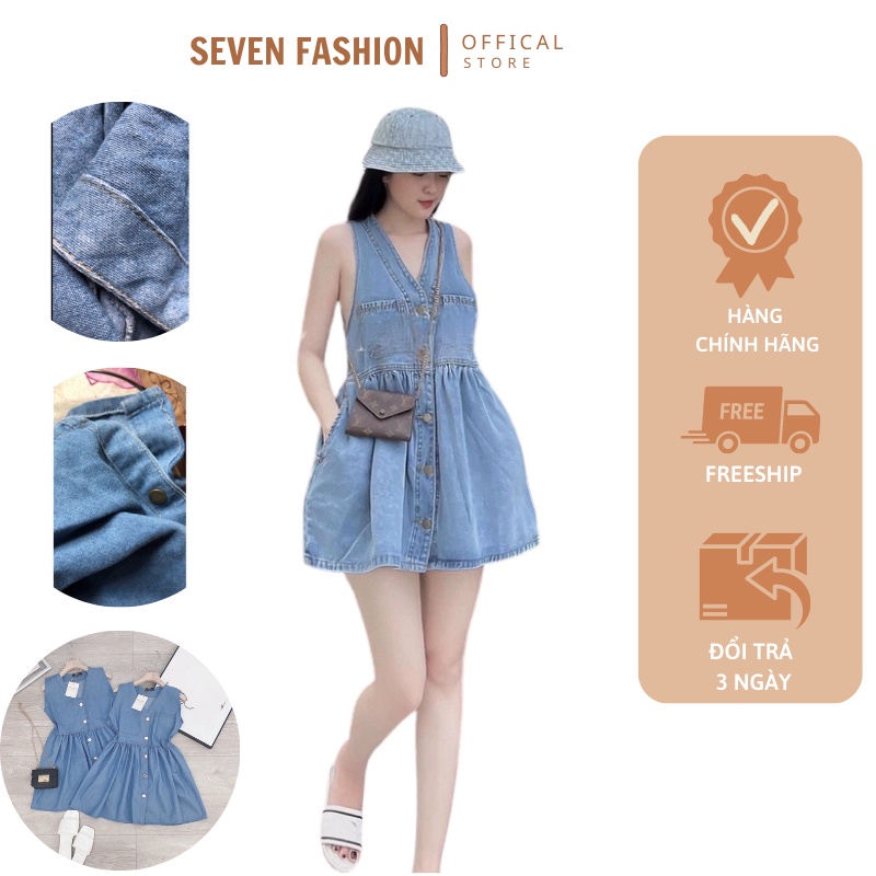 Đầm Jeans Nữ Váy 3 Lỗ Dáng Ngắn Váy bò sát nách dáng babydoll dáng xòe Q0114 - Hàng mới về