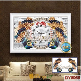 Tranh đính đá Đồng hồ Vợ Chồng Phượng Hoàng - DY8065 (80x51 cm)