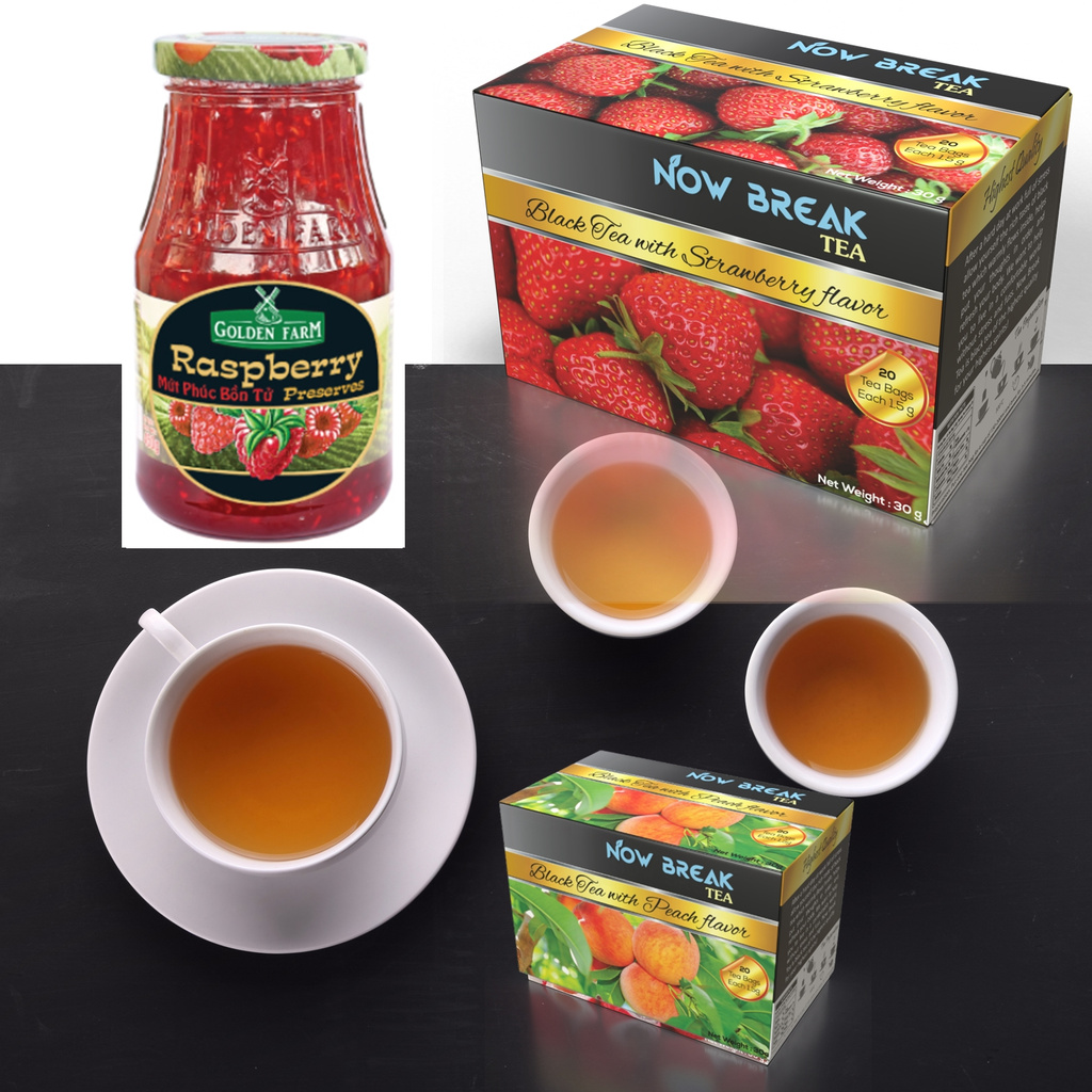 Mứt PHÚC BỒN TỬ 210g Golden Farm + 10 túi trà Now Break Tea kèm theo (5 x trà Đào và 5 x trà Dâu Tây) 