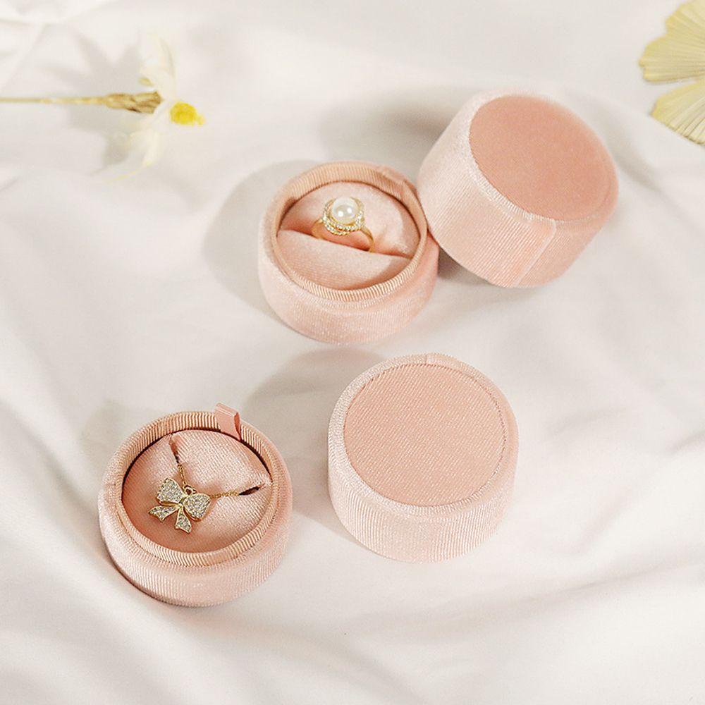 ANEMONE Hộp Đựng Nhẫn Hình Tròn Mini Bằng Nhung Màu Hồng Tinh Tế Ốp