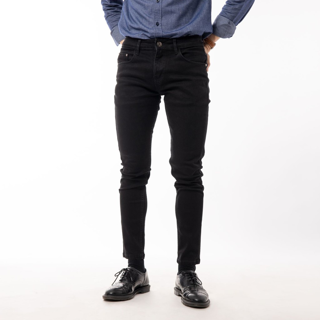 Quần jeans nam đen trơn CATSA co giãn, jean cotton cao cấp mềm mịn không ra màu QDL133