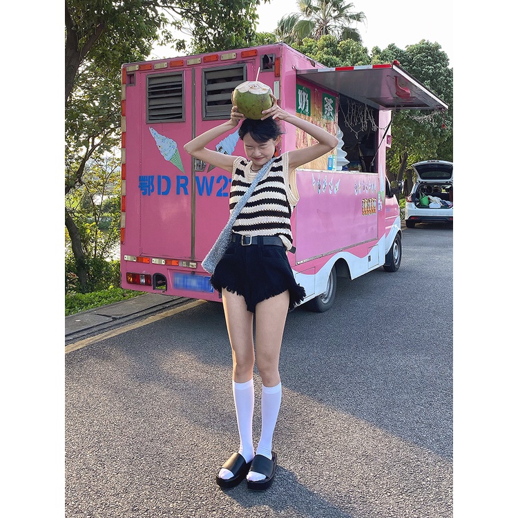 NUZIRO  Áo croptop  dệt kim không tay họa tiết kẻ sọc thời trang dành cho nữ