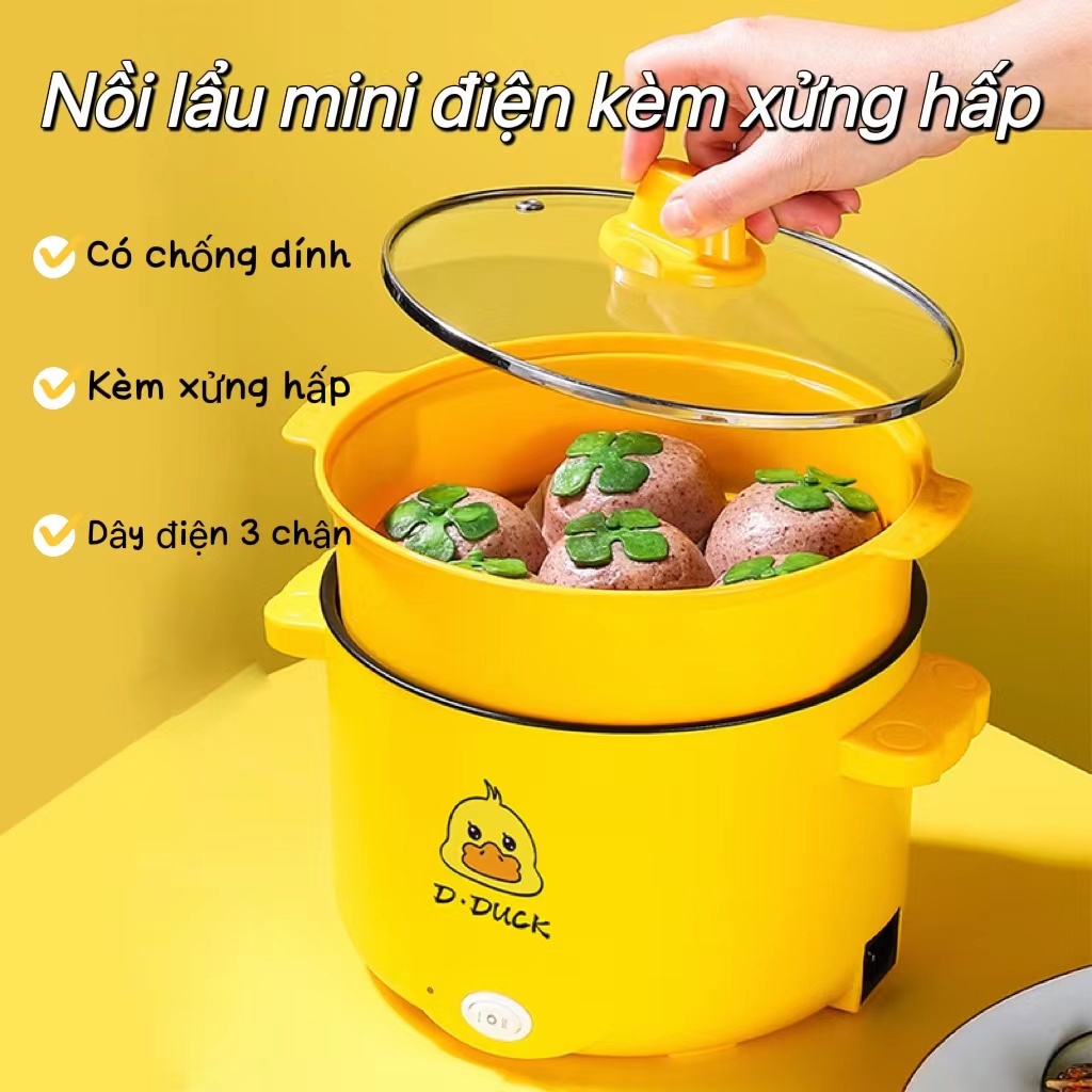 Nồi điện mini 2 tầng đa năng mini nấu cơm lẩu cháo chiên xào dung tích 1.8L