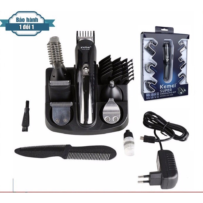 Tông Đơ Cắt Tóc Cạo Râu Tỉa Lông Kemei KM-600 Kiêm Máy Cạo Râu 6 Trong 1 Cao Cấp