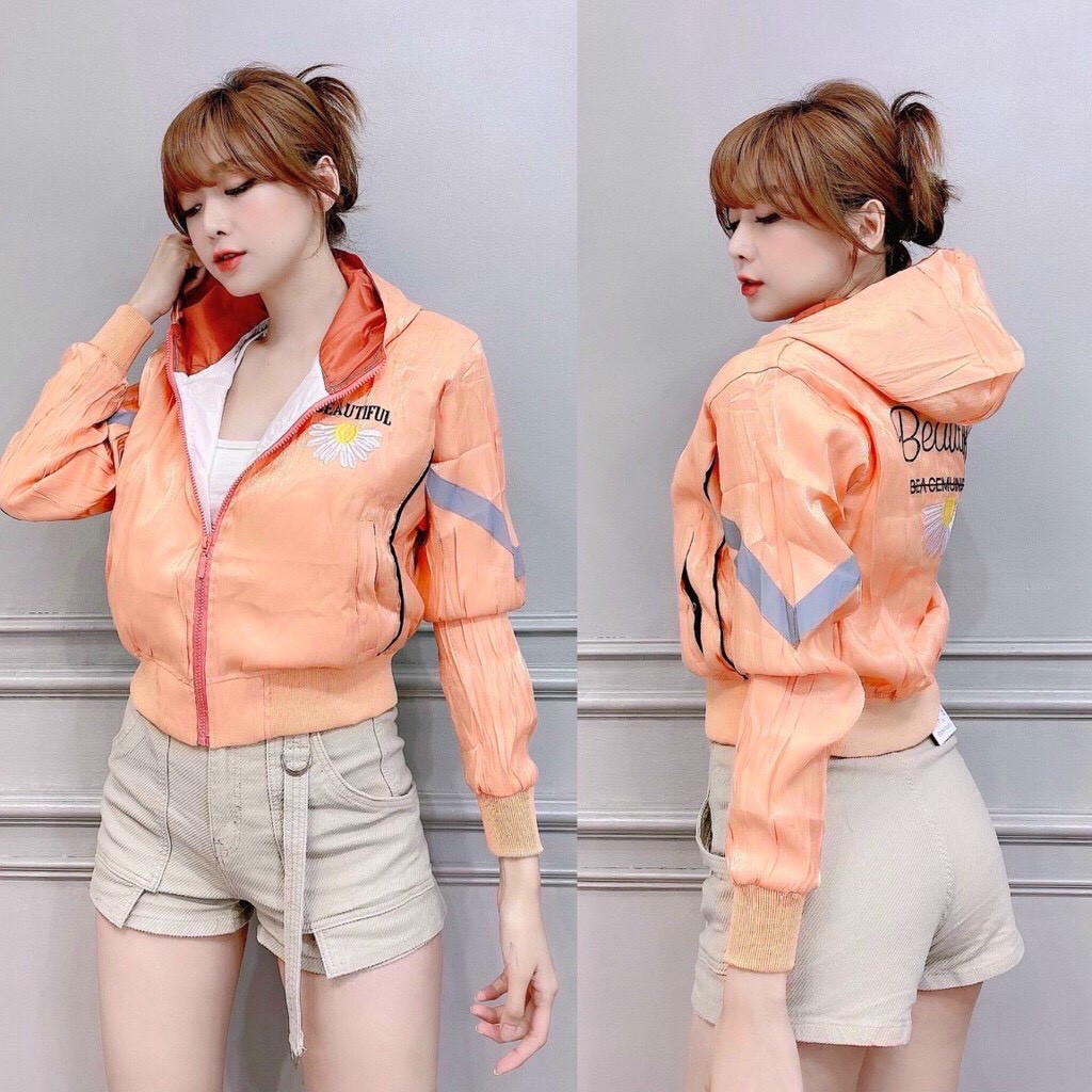 Áo khoác dù Nữ 2 lớp form ôm eo, thêu hoa Cúc Hot trend 2021 | BigBuy360 - bigbuy360.vn