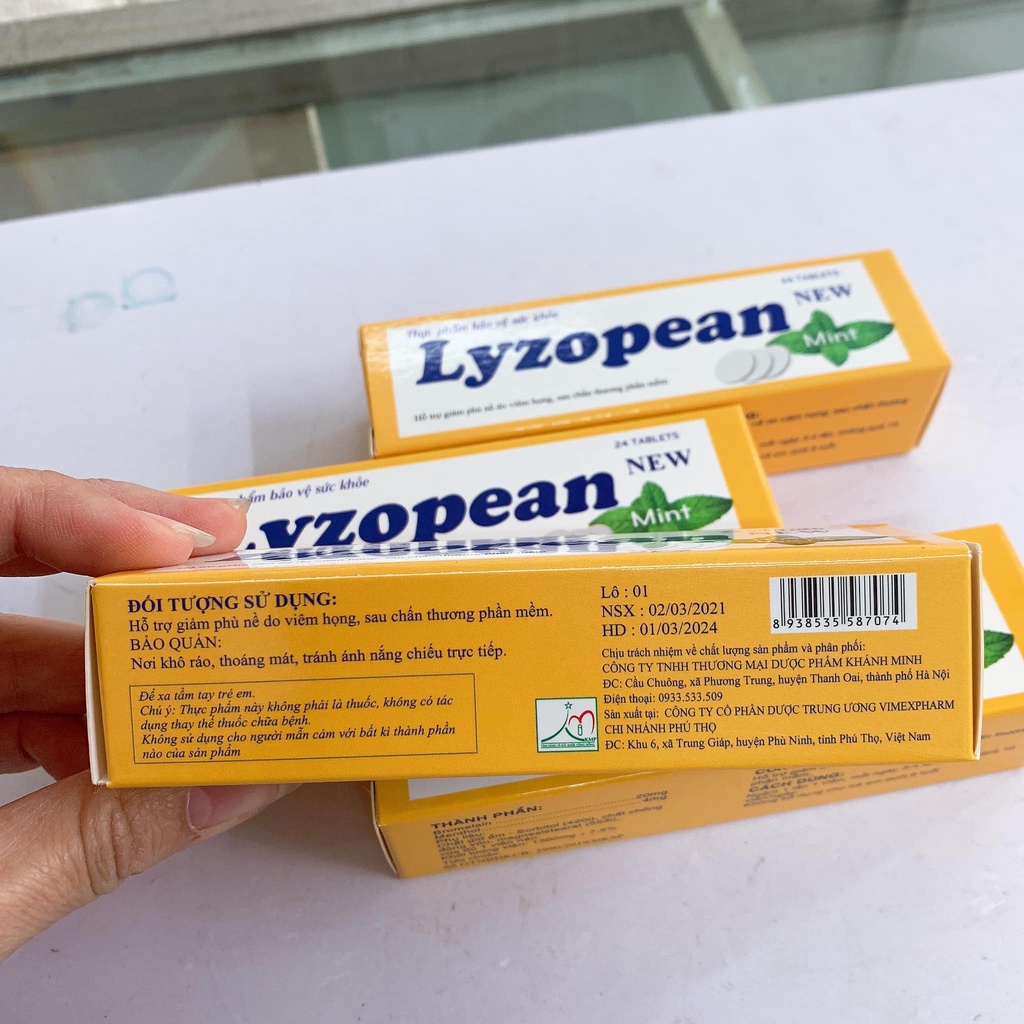 Viên ngậm Lyzopean Tinh dầu Bạc Hà - lọ 24 viên