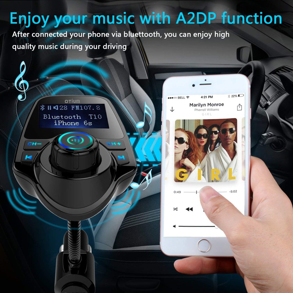 Máy Nghe Nhạc MP3, FM Không Dây Bluetooth Trên Ô TÔ Bằng Tẩu Sạc T10 - T10 Car Wireless MP3