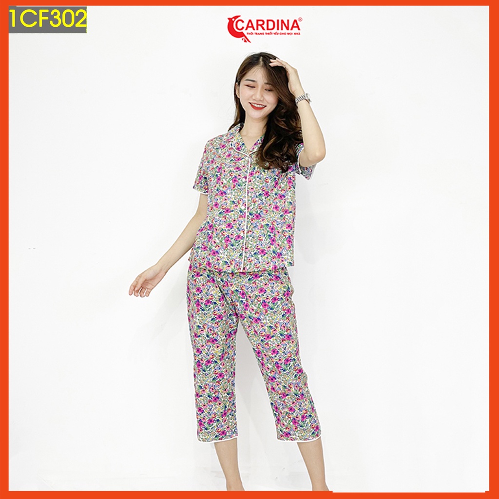 Đồ bộ pijama nữ CARDINA chất cotton thô Nhật cao cấp cộc tay họa tiết tinh tế 1CF3.